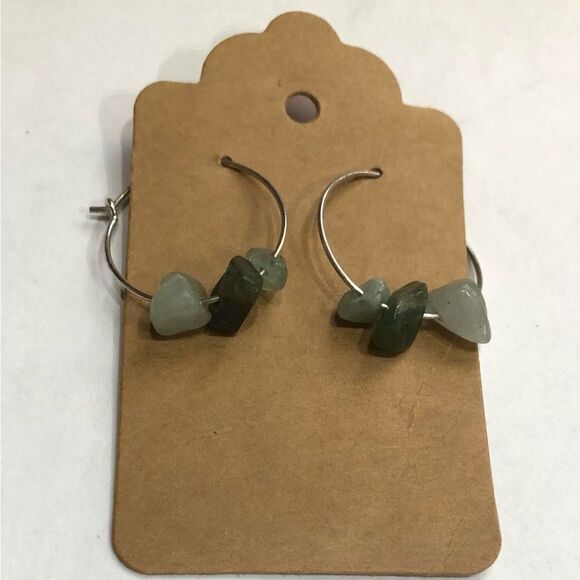 Natural Green Stone Dainty Hoop Earrings  (a)123 - Picture 3 of 10